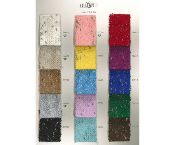 Millefili, Lory in the sky 50002, 74% merino extrafine superior, 18% polyamide, 8% lurex